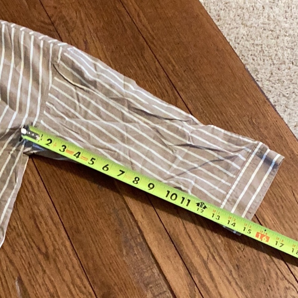 Everlane boxy cotton tan and white striped button down pajamas top. ❗️NEW. Sz SM - Picture 9 of 11